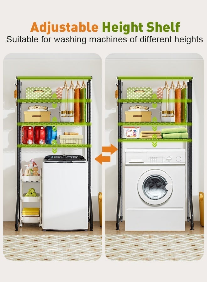 Forthcan Over-Washer Storage Rack, 3-Tier Laundry Organizer Shelving with Hanging Bar & Hooks, Freestanding Above Washing Machine, Adjustable Feet, 31.1" W × 19.7" D × 77.6" H - Image 5